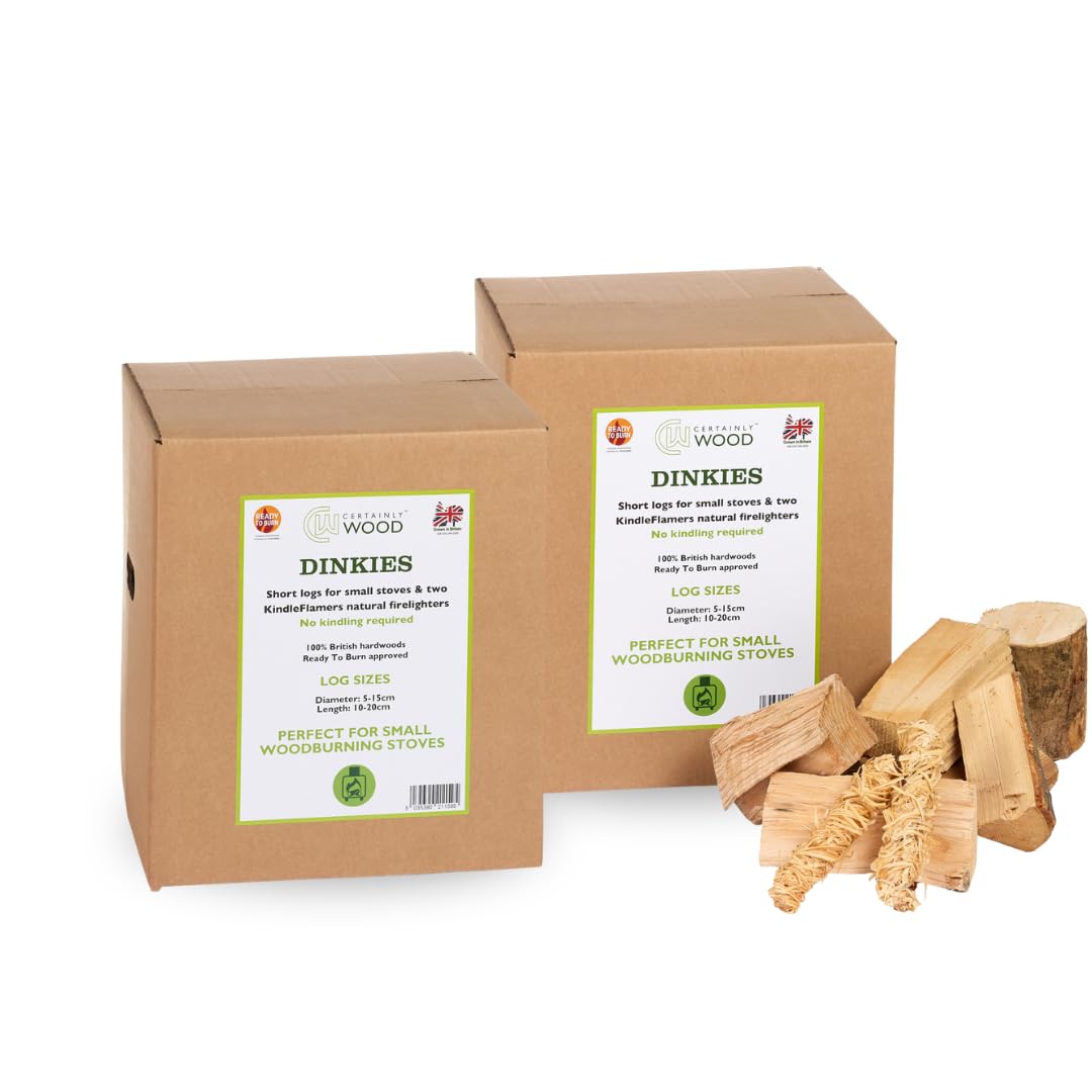 Certainly Wood Dinkies Kiln Dried Firewood Logs with KindleFlamers – Short Logs for Small Stoves, Fire Pits & Pizza Ovens (2 boxes)