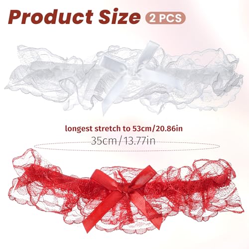 2pcs Lace Wedding Garters with Bow Wedding Bridal Legs Garter Stretchy Garter Bridal Garters for Party Prom Bride - Thumbnail 2