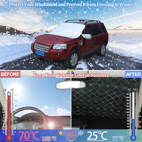 Image of Windshield Snow Cover Compatible with LR Freelande2 2007-2012, Car Snow Cover, Front Windshield Sunshade, Exterior Windscreen Sun Shade, UV-Rays Sun Ice Snow Frost Protector, 4-Layer Windshield Cover