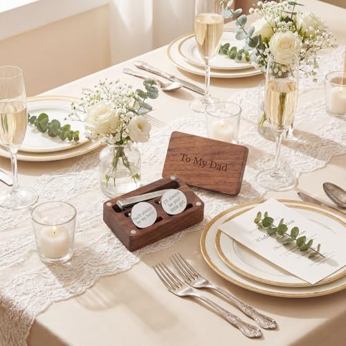 Image of Colingmill Father of the Bride Gift Dad of the Bridegroom Cufflinks Tie Clip Set with Engraved Wood Gift Box for Dad