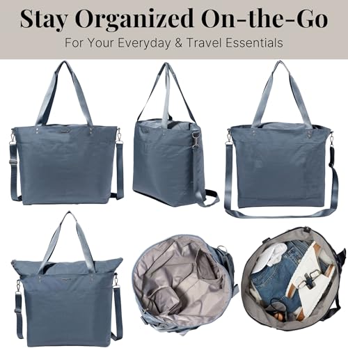 Image of Baggallini Carryall Tote - Lightweight Nylon Zipper Top Weekender Travel Beach Bag w /Luggage Sleeve