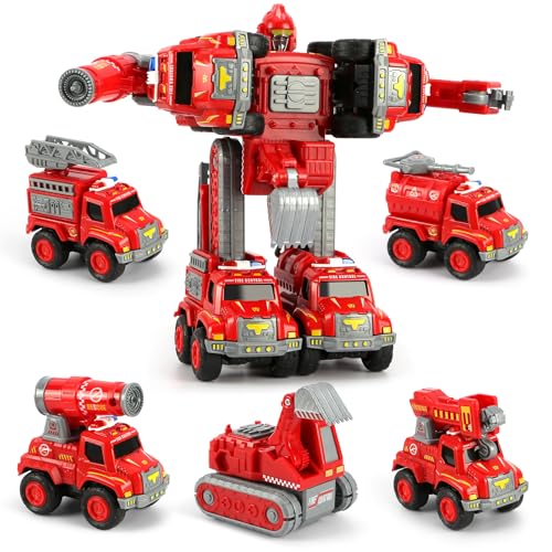 Toys for 3 4 5 6 Year Old Boys– 5-in-1 Detachable Construction Vehicles Set–Transform Robot Kids Toys Cars– Easy DIY Toys for Ages 5+ – Gifts for Boys Girls Birthday Christmas Easter