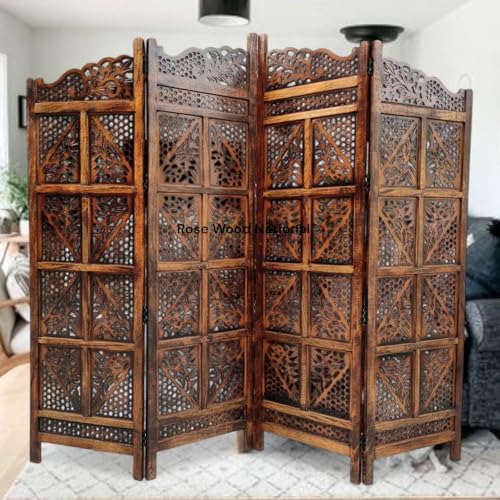 Image of Wooden Room Divider 6 Feet, 4-Panel Folding Wooden Partition for Living Room, Office, Pooja Room, Restaurant, Kitchen & Balcony (2W x 1.82H Meters). (Light Brown)