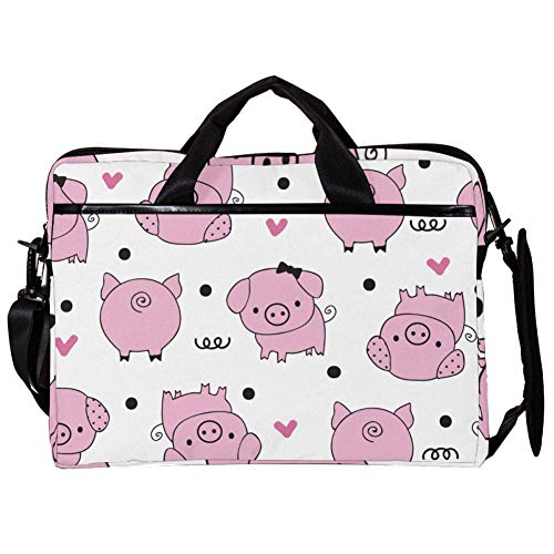 Bolso bandolera para portátil de 14" a 15.4" rosa con diseño de cerdo