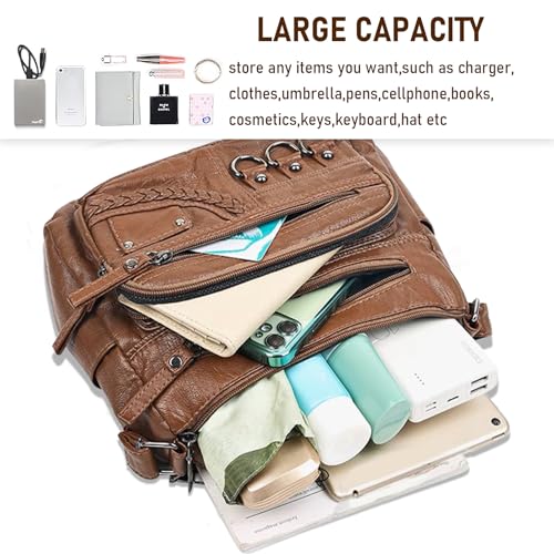 Image of WITERY Crossboby Bag for Women - Soft PU Leather Multi-Pocket Shoulder Bag Handbag with Adjustable Strap