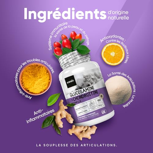 Glucosamine Chondroïtine Chien & Chat -180 Gélules avec Vitamine C, Curcuma, Gingembre, Églantier - sans Odeur, Anti Inflammatoire, Aide d'arthrose, Cartilage, Os, Souplesse, Chondroprotecteur – Image 4
