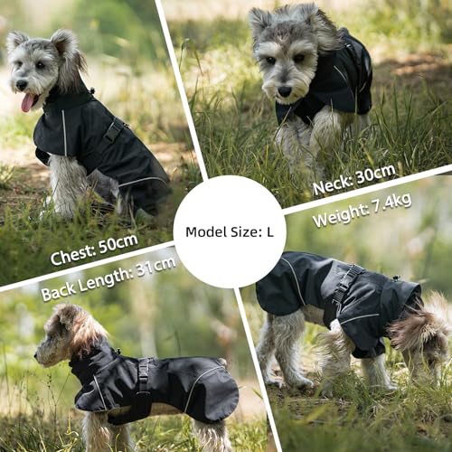 LiebeDD Hunderegenmantel Wasserdicht Regenjacke Hund mit Geschirrloch, Reflektierende Regencape Hund Verstellbarer Hunde Regenmantel für Mittelgross und Kleine Hunde wie Dackel (Schwarz 3XL 41cm)