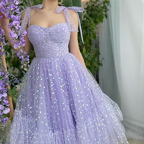Image of Women's Tie Strap Tulle Prom Dresses Sweetheart Flower Embroidery Dress Short Formal Party Mini Homecoming Dresses
