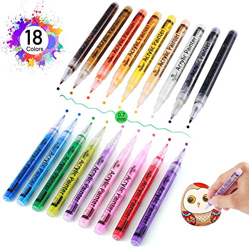 Funxim Acrylstifte Marker Stifte, 0,7 mm Extra Feine Farbmarkierungen 18 Farben Premium Wasserfest Paint Marker Set Schnelltrocknend und wasserdicht für Rock Wood Fabric Keramikbecher Glas DIY Craft