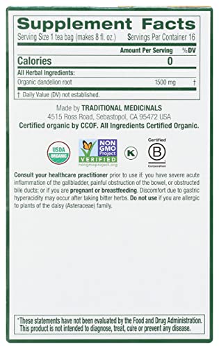 Traditional Medicinals, Tea Roasted Dandelion Root Organic, 16 Count #TOP6