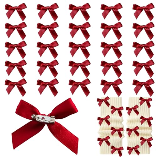 Image of 30pcs Bow Charms for Mini Ribbon Junk Socks Brooch Pins Girly Y2K Decorative Pins for Shoes Shirts Hats Gloves Crafts Coquette Safety Pins Accessories Bulk (Wine Red)