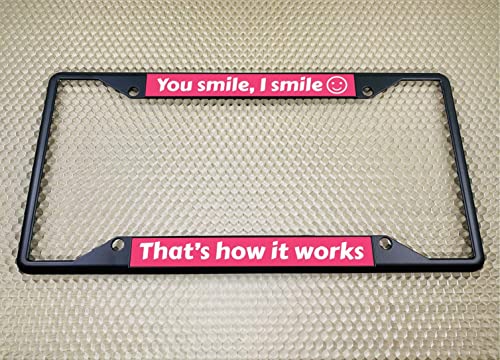 Image of Personalized with Custom Text Design - 4 Hole Black Metal Laser Engraved US Standard Size - Car License Plate Frame with Free caps - Pink /White Text (Qty: 1 Frame)