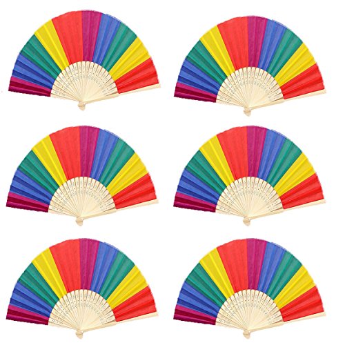 Winture 6 Pack Rainbow Folding Fans, Hand Fans Rainbow Themed-Party Decoration LGBT Pride Month Fans