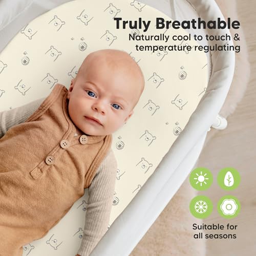 Image of 2pk Waterproof Bassinet Sheets Boy, Girl, 33x17 Mattress Cover(Bumble Bear) | Baby Bassinet Mattress Protector, Viscose Derived from Bamboo, Compatible with Graco, Baby Delight, Halo Bassinest Swivel