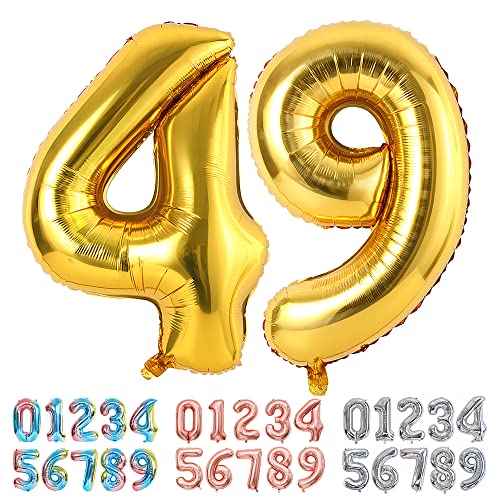 Ponmoo Foil Globo Número 49 94 Dorado, Gigante Numeros 0 1 2 3 4 5 6 7 8 9 10-19 20-29 30-39 40-49 50-60-70-80-90-100, Grande Globos para La Boda Aniversario, Globo de Cumpleaños Fiesta Decoración