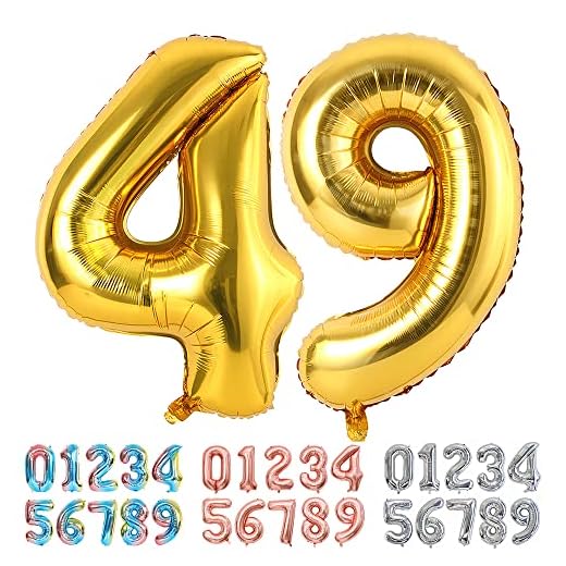 Ponmoo Foil Globo Número 49 94 Dorado, Gigante Numeros 0 1 2 3 4 5 6 7 8 9 10-19 20-29 30-39 40-49 50-60-70-80-90-100, Grande Globos para La Boda Aniversario, Globo de Cumpleaños Fiesta Decoración