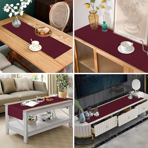 Image of HOME COLORS.IN Ribbed Runner for Teapoy, Table, Table, Center Table, Dinning Table - 14 x 52 Inch - Maroon