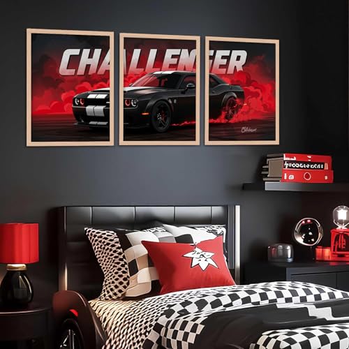 Image of TASVEE Car wall posters | set of 3 wall frames | posters for wall | Wall Decoration for Bedroom, Living Room & Office | Best Gift for Boys & Car Lovers (A3, LARGE 13X17, Framed)