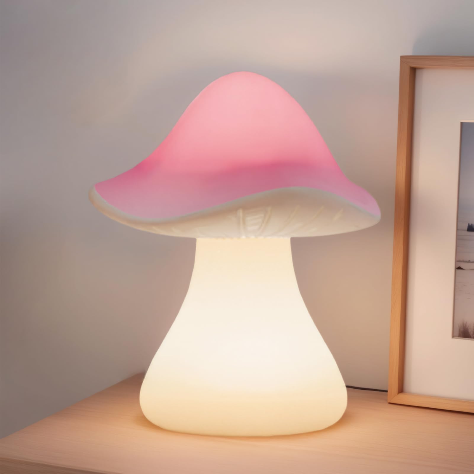 FUYO Rechargeable Mushroom Table Lamp, Battery-Operated Bedside Lamp Dimmable Night Light Shower Lamps Warm White Lighting for Indoor Outdoor Bedroom Nightstand Patio Living Room Bathroom (Pink)