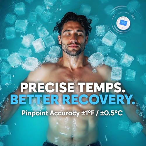 Image of Ice Bath Thermometer and Timer - Waterproof Floating Thermometer for Ice Bath & Pool - Patented Design with Accurate Reading & Improved Sealing - White