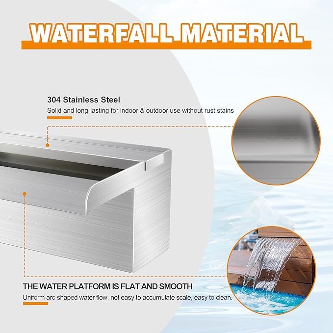 Steel Art Craft Cascade Blade 18 Inch/45cm Short Neck Fountain Waterfall 304 Stainless Steel, Outdoor & Indoor Rectangular Fountain for Pool, Garden Decor - Image 7 thumbnail