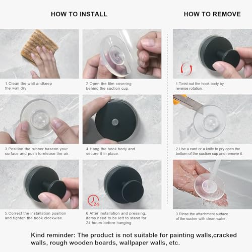 Image of HUFEEOH 4-Pack Silver Shower Suction Hooks for Bathroom Walls, O-Shape | Removable Suction Bases, Burr-Free Finish, Minimalist Lines, Robe And Bath Accessory Organization on Tile, Glass And Mirror