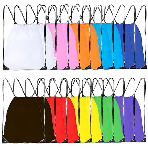 CODOBON 20 Pcs Drawstring Bags, Bulk Drawstring Backpack, Nylon Cinch Draw String Sport Bag, 10 Colors