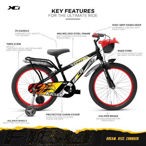 Image of XCi Figo 20T Black YellowKids Cycle, Single Speed Steel Frame Cycle, Ideal for 5-8 Years Unisex