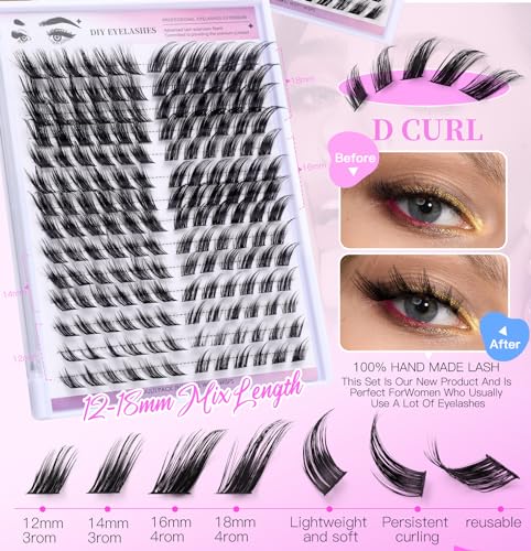 Cílios Falsos MUOBOFU, Kit de Extensão de Cílios DIY, Kit de Extensão de Cílios com 168 peças de Agl