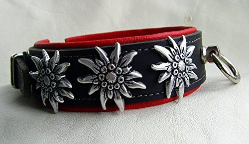 Hunde Halsband Leder Halsband 2 Farbig schwarz-rot 4 cm breit für Halsumfang 39-41 cm Edelweiß