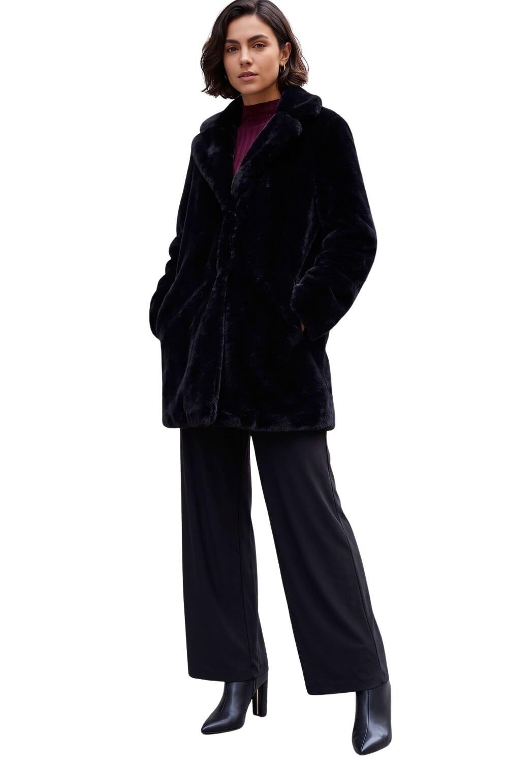 Roman Originals Women's Onyx Faux Fur Coat - Jackets Teddy Bear Plush Casual Soft Fluffy Textured Oversized Warm Cosy Autumn Winter Flattering - Size 18