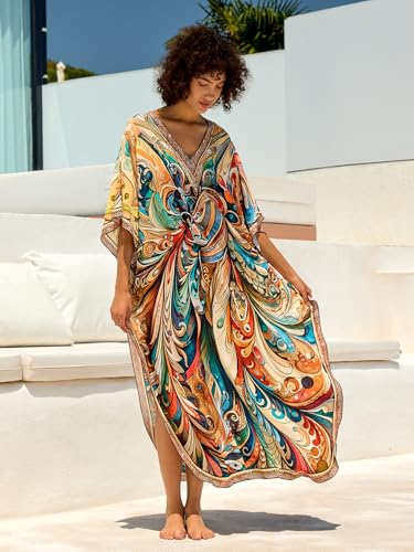 Kaftan Dresses for Women Side Split Caftan Bathing Suit Cover Up Casual Long Beach Loungewear Dress2