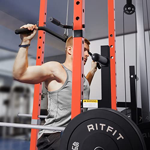 Ritfit Power Cage With Lat Pull Down And 360° Landmine, 1000Lb Capacity Power Rack Full Home Gym For Weightlifting, Come With J-Cups,Dip Bars And Other Attachments (2023 Version Ppc02)-Orange #TOP6