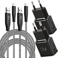 Cargador Celular Samsung A30 Adaptive Fast Cargador con Cable de Carga Rápida de Nailon USB-C 2 M, Carga Rápida QC3.0 Compatible con Samsung Galaxy S8/S9/S10 Plus/S10e, S20/S21/S22/A51/A40/A30/A20/Z Flip3, Note 8/9/10(2 Paquetes)