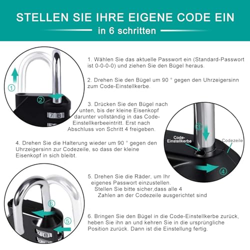 Foto von ZHEGE Vorhängeschloss Zahlenschloss Spind Fitnessstudio, 4 Stellig Zahlencode Schloss, Vorhängeschloß, Kombinationsschloss, Nummernschloss Wetterfest für Kellertür, Gartenzäunen (Schwarz)