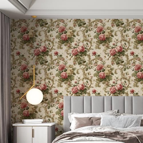 Image of PAPER PLANE DESIGN Vintage Floral Self Adhesive Wallpaper Peel & Stick, Waterproof, Stain-Proof & Self Adhesive Vinyl | Easy to Clean | 16 in X 90 in, Decor for Bedroom, Hallway, Living Room (D)