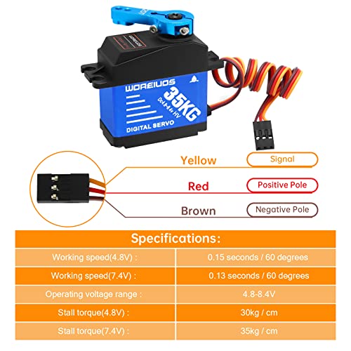 Woaeiuos 35Kg Rc Digital Servo, High Torque Waterproof Metal Gear Servo With 25T Servo Horn 1/10 1/8 Rc Car Rc Crawler Robot Boat #TOP4