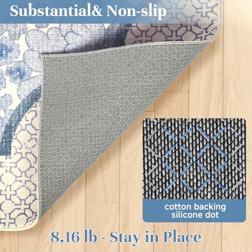 Tapete de área 5×7 suave para sala, color azul y blanco miniatura 3