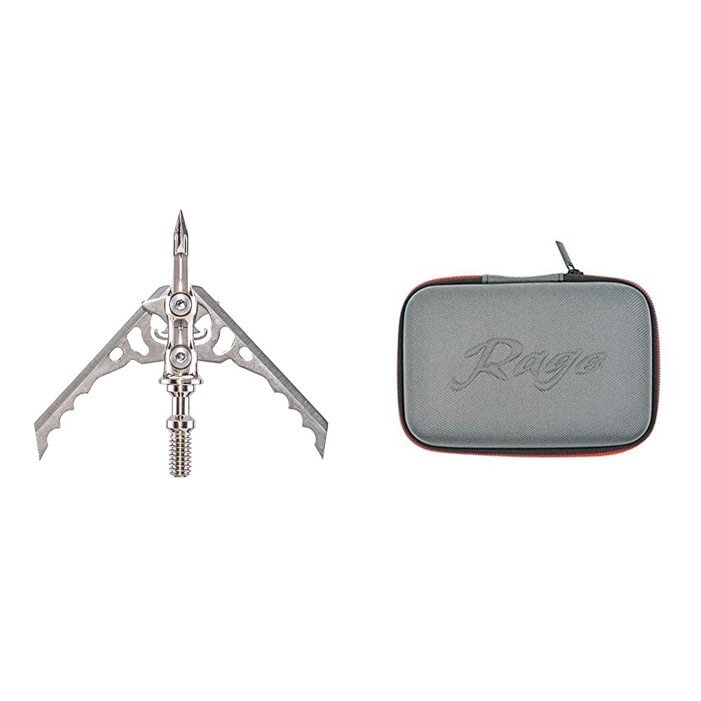 RAGEHypodermic NC 2-Blade 100gr Hunting Broadhead (R38100), Hybrid Tip, No Collar Blade Lock.035” Thick Swept-Back Angled Blades with a 2” Cutting Diameter, Machined Stainless Steel Ferrule, 3-Pack