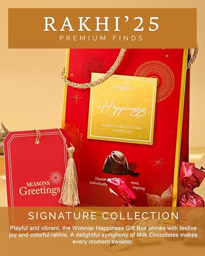 Image of Hyperfoods Rakhi Set for Brother Wobniar Happiness Chocolates Gift Pack 180 Gram Horizon Hues Set of 2 with Roli & Rice Rakhi with Chocolates
