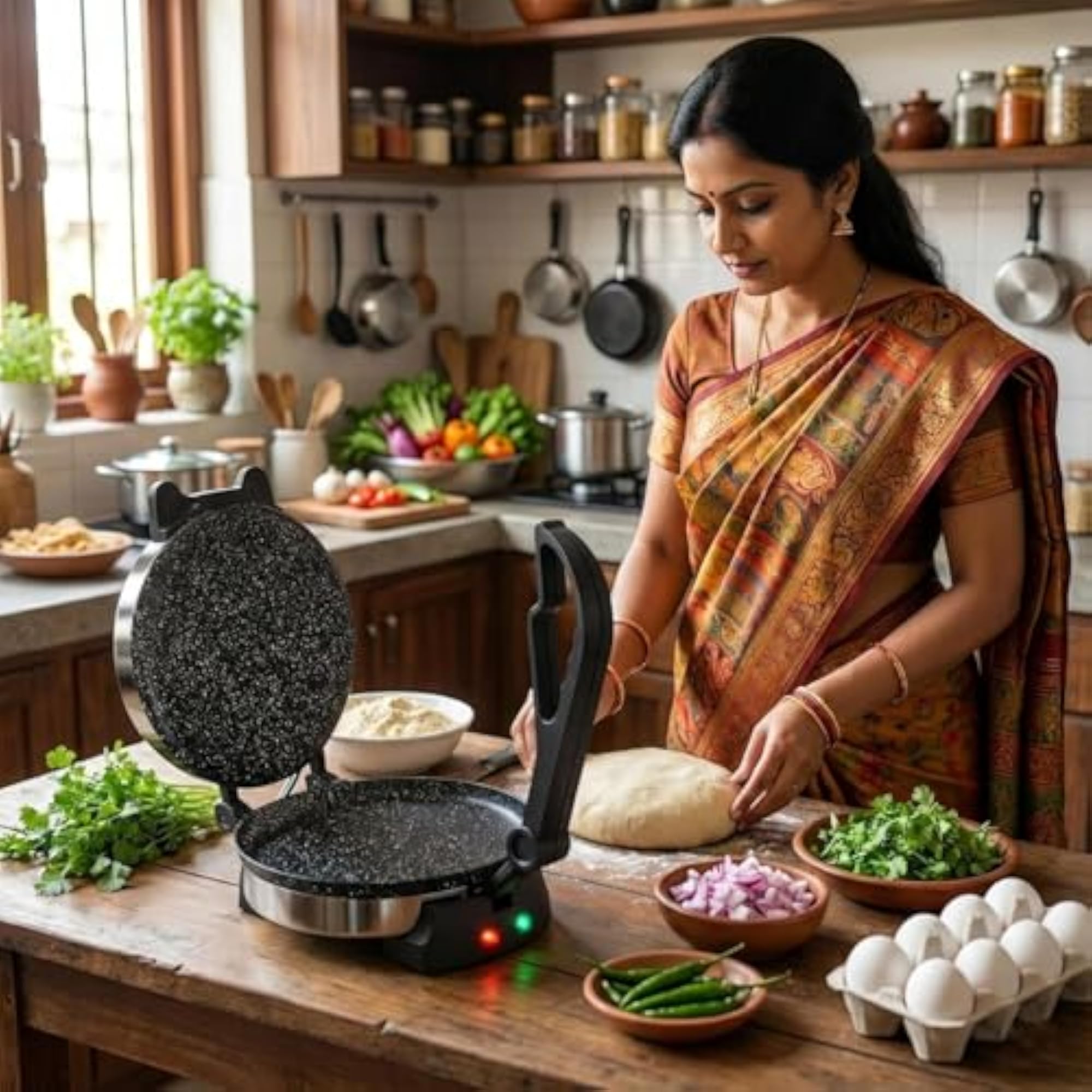 Electric Roti Maker with Non-Stick Plates and Durable Handle
