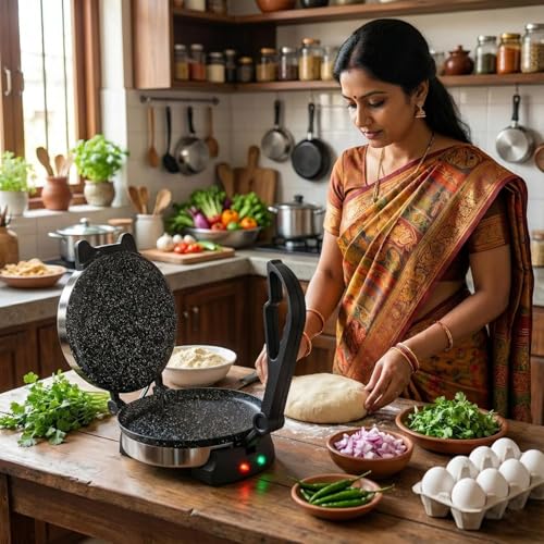 Image of Lifewit Roti Maker Machine - Electric Roti Maker with Non-Stick 8.5inch Plates and Durable Handle, Auto Temperature Control Chapati Maker Machine with Indicator Lights, 950 Watts, Silver