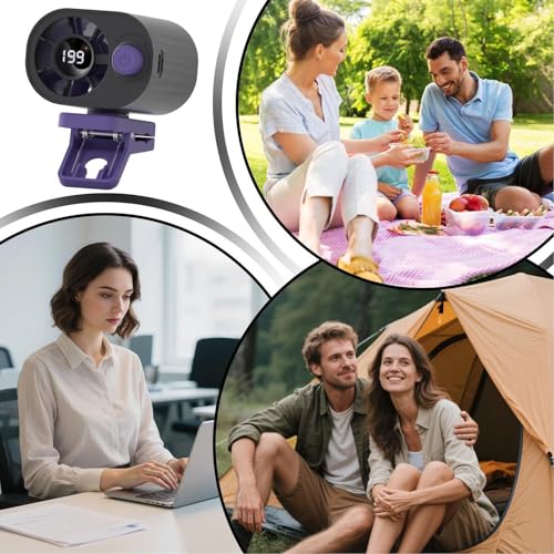 Mini ventilador de pinza sin aspas con pantalla digital y batería recargable 5
