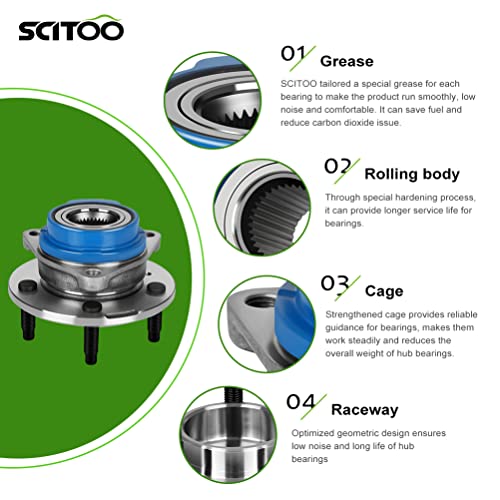 Scitoo 513203 Wheel Hub Bearing Assembly Front 2000-2008 For Chevrolet Impala 2003-2008 For Pontiac Grand Prix For Buick Century For Buick Regal Axle Wheel Hub Assembly Kit 5 Lugs Non Abs #TOP4