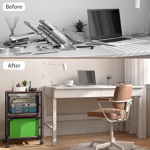 Black Metal Rolling File Cart with Drawers and Hanging Folders