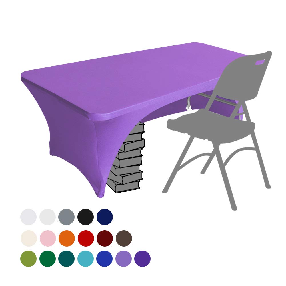 Eurmax USA Spandex Table Cover 8 ft. Fitted 30+ Colors Polyester Tablecloth Stretch Spandex Table Cover-Table Toppers,8 FT Table Cover Open Back (8Ft, Plum)
