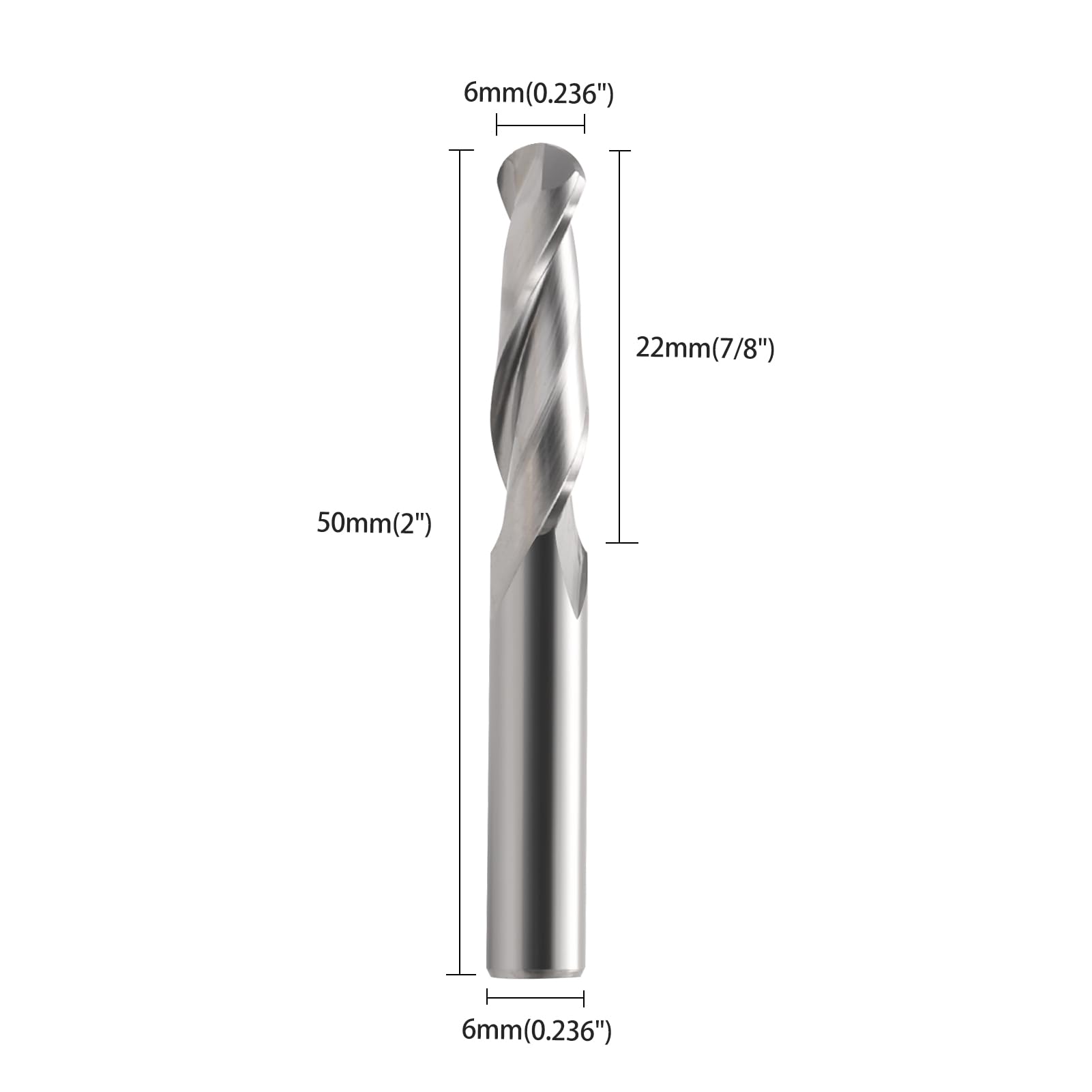 EU_HOZLY 6x22mm 2 Flöte Hartmetallkugel Nasenfräser CEL Packung mit 5