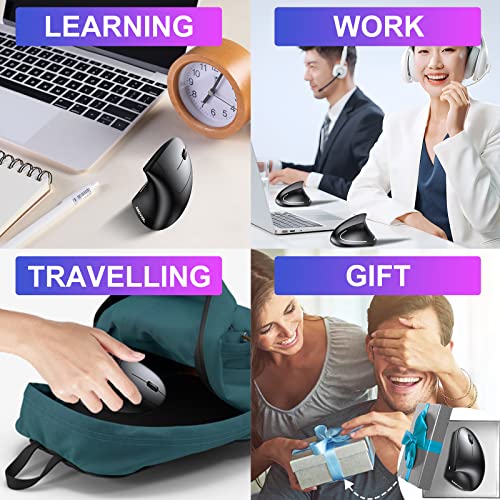 Image of ASOYIOL Ergonomic Mouse Wireless,Rechargeable Vertical Mouse with USB Receiver,6 Buttons 800 /1200 /1600 Computer Mouse for Laptop PC(Right Hand,Black)