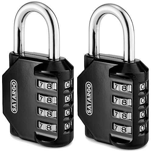 Satargo 4 Digit Combination Padlock for Gym Locker, Indoor and Outdoor Weatherproof Padlock with Code