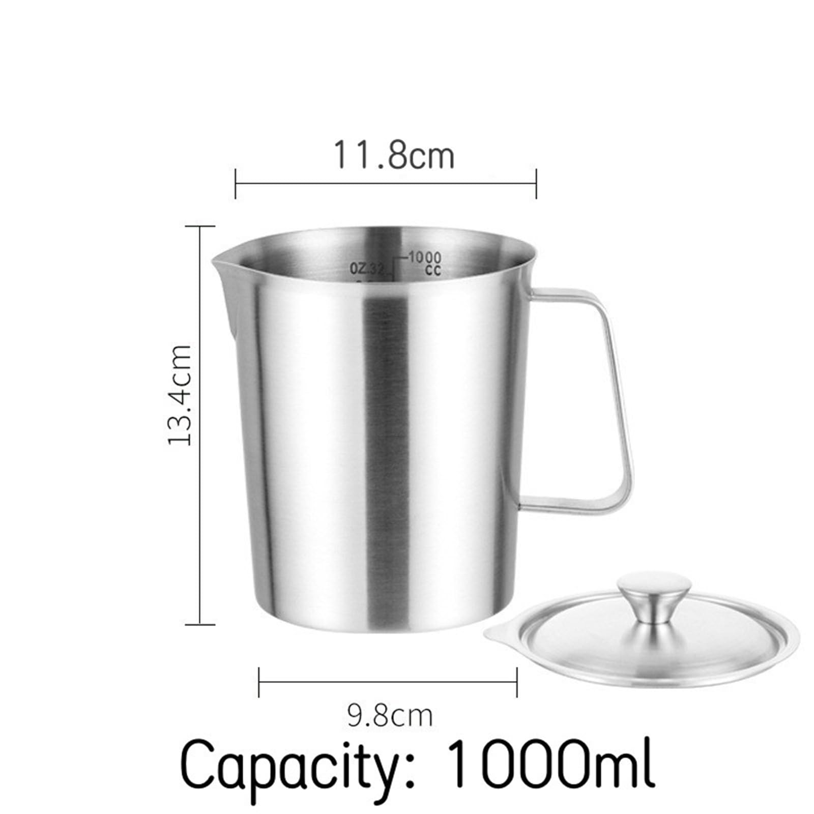 Taza medidora de acero inoxidable gruesa con tirador escala, taza flores, jarra té, práctica cocina gran capacidad, 2 uds Para Espumar(1000ML With Lid)
